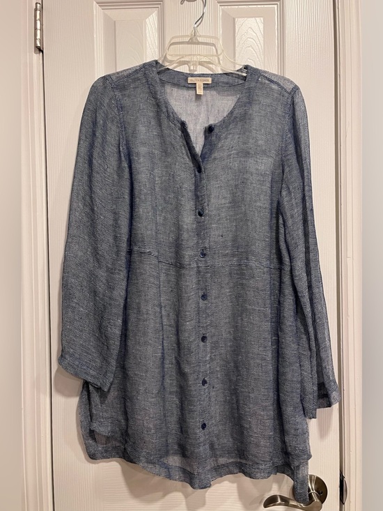 Eileen Fisher Other - Eileen Fisher Blue Gauze Linen Tunic Beach Coverup Size Medium